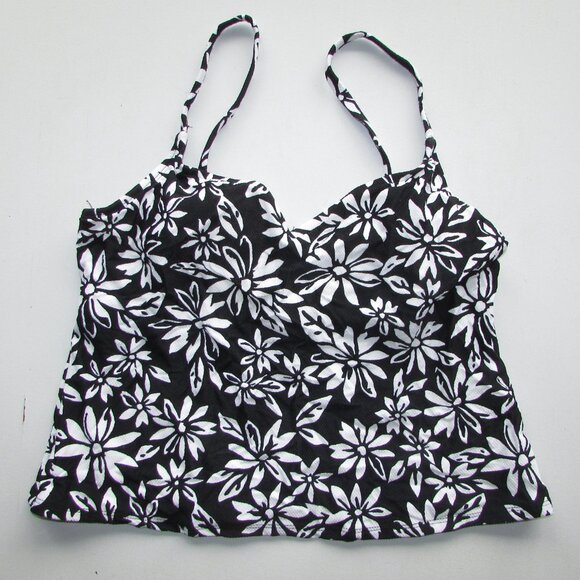 Liz Claiborne Black White Floral Tankini Top - Sz 16 - NEW - Picture 1 of 2